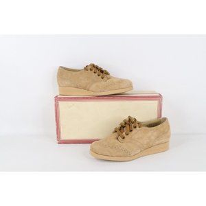 NOS Vintage 90s Streetwear Womens 5B Platform Suede Leather Wingtips Shoes Camel